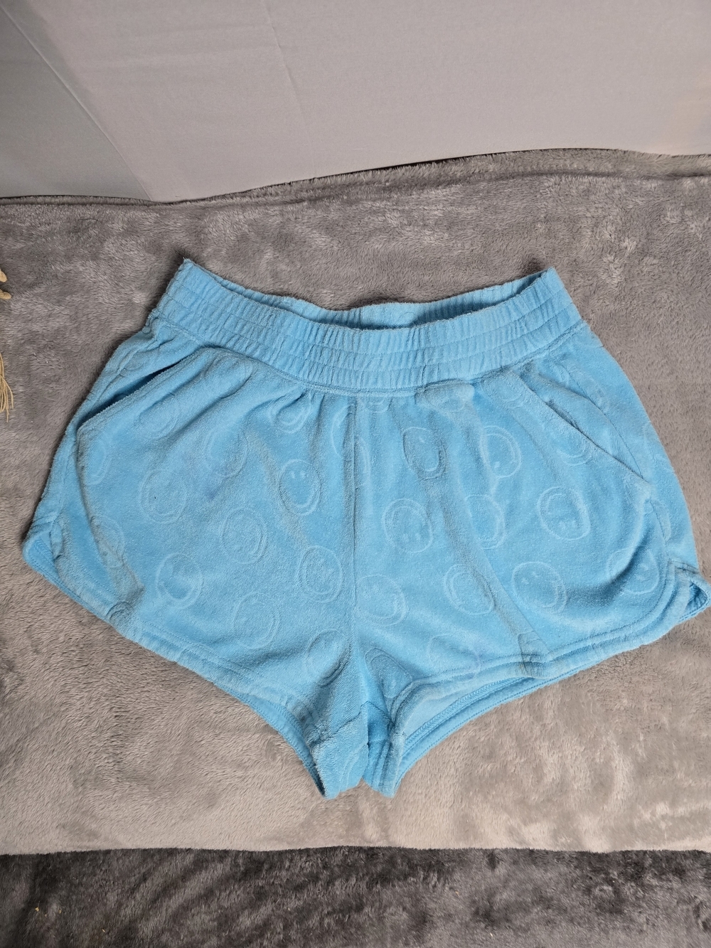 Aerie Aqua Smiley Face Terry Cloth Shorts